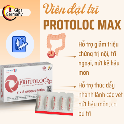 Viên đặt trĩ Protoloc Max - Hỗ trợ giảm đau rát, chảy máu do trĩ nội, trĩ ngoại và nứt kẽ hậu môn (Hộp 10 viên)